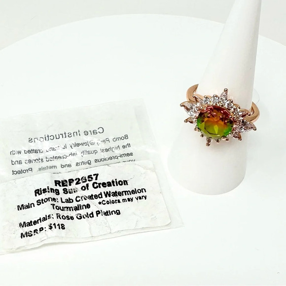 Bomb Party Rising Sun of Creation  Watermelon Tourmaline Rose Gold Ring NWT - Picture 3 of 3